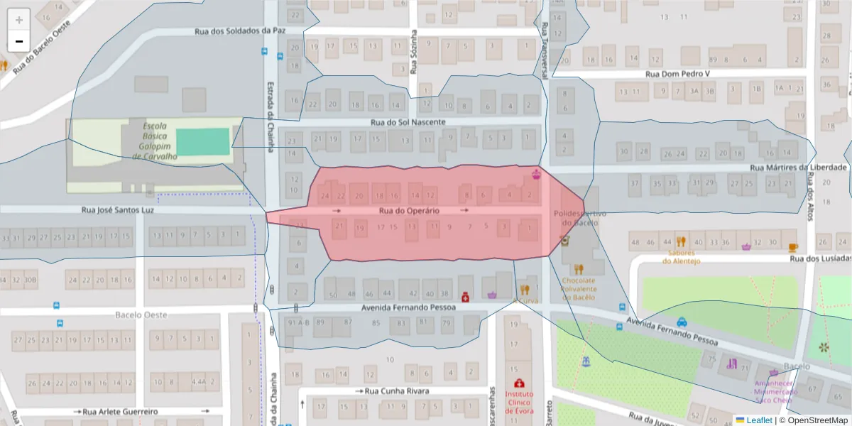 Mapa detalhado do código postal 7005-435 com limites, códigos postais vizinhos e agências dos correios