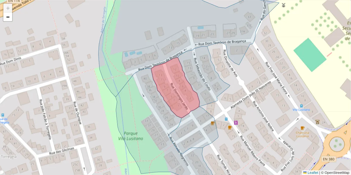 Mapa detalhado do código postal 7005-448 com limites, códigos postais vizinhos e agências dos correios