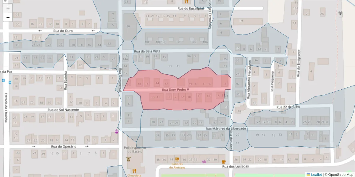 Mapa detalhado do código postal 7005-453 com limites, códigos postais vizinhos e agências dos correios