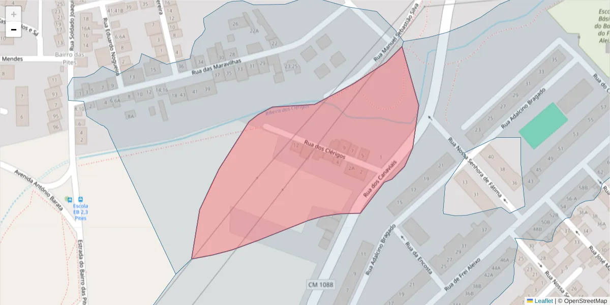 Mapa detalhado do código postal 7005-462 com limites, códigos postais vizinhos e agências dos correios