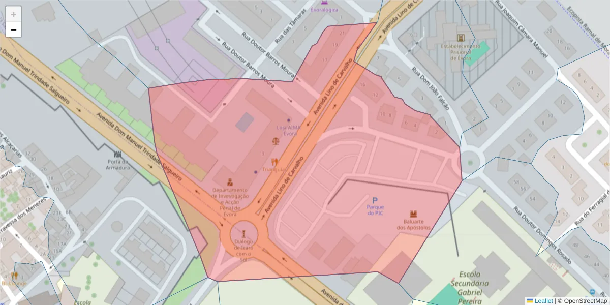 Mapa detalhado do código postal 7005-467 com limites, códigos postais vizinhos e agências dos correios