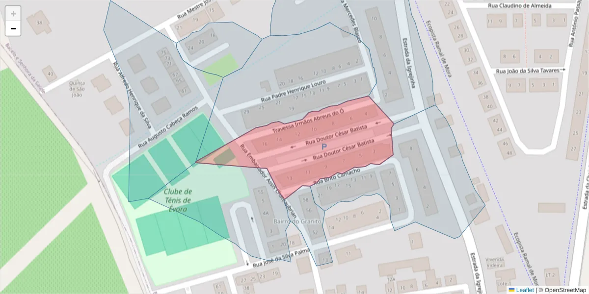 Mapa detalhado do código postal 7005-468 com limites, códigos postais vizinhos e agências dos correios