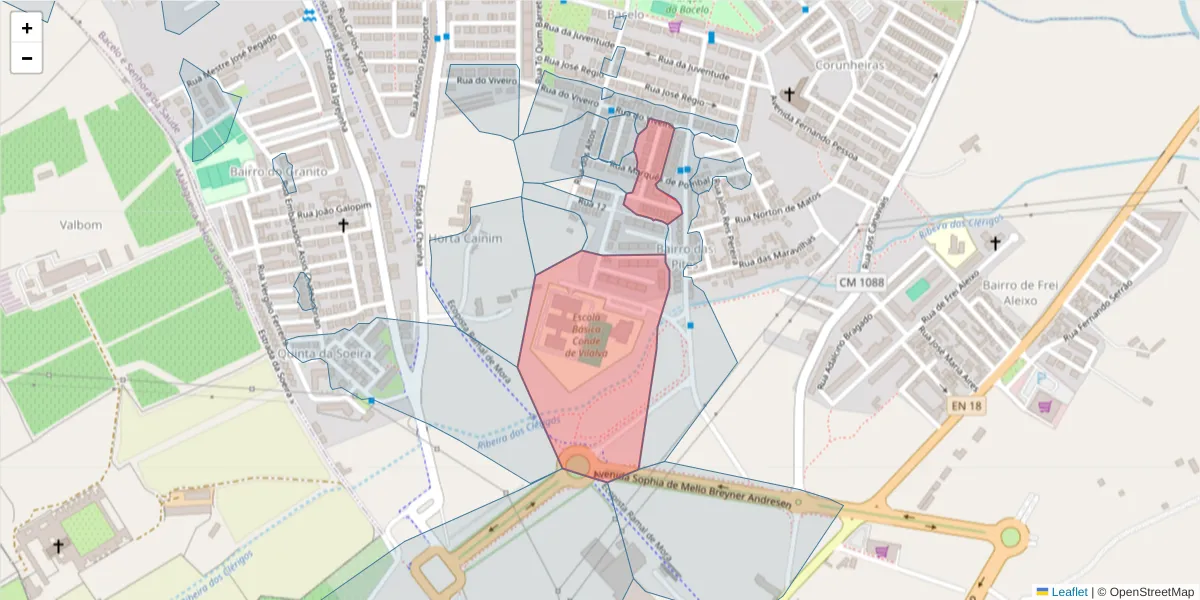 Mapa detalhado do código postal 7005-471 com limites, códigos postais vizinhos e agências dos correios