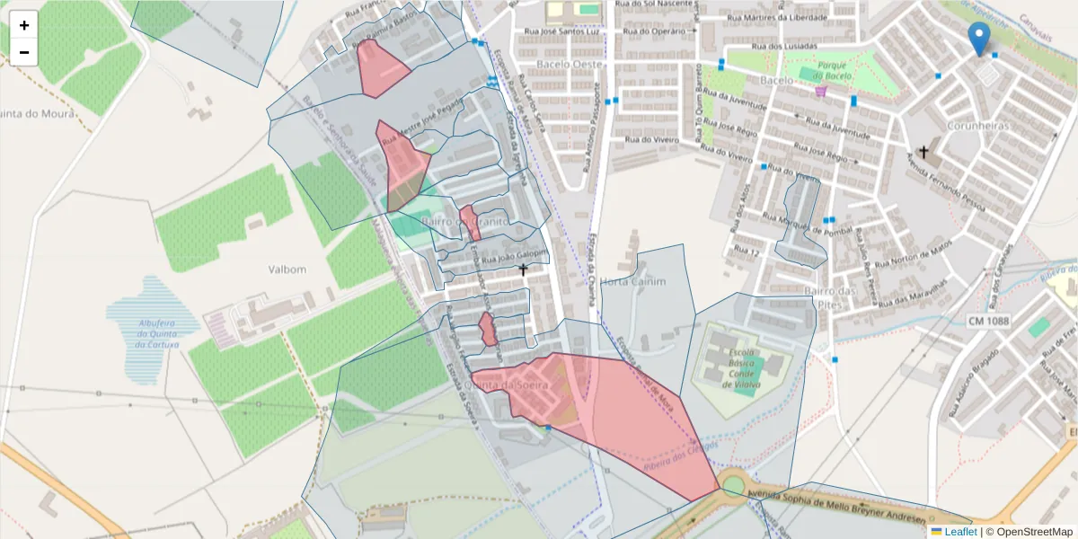 Mapa detalhado do código postal 7005-475 com limites, códigos postais vizinhos e agências dos correios