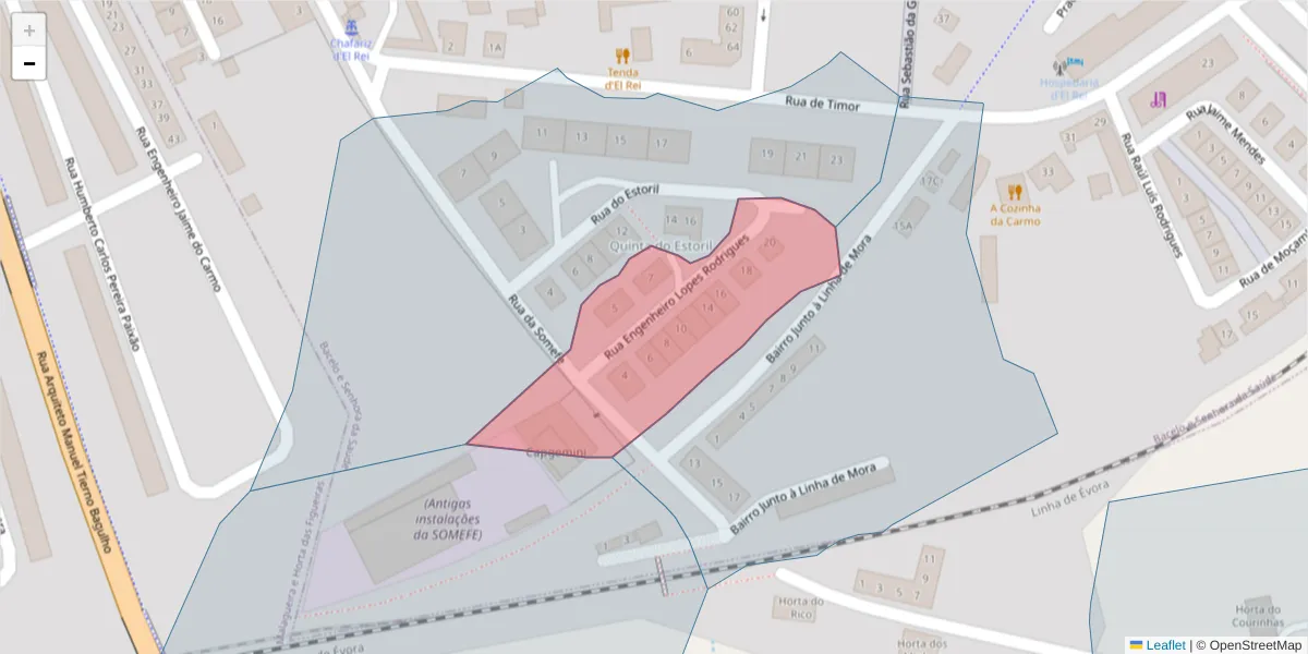 Mapa detalhado do código postal 7005-478 com limites, códigos postais vizinhos e agências dos correios