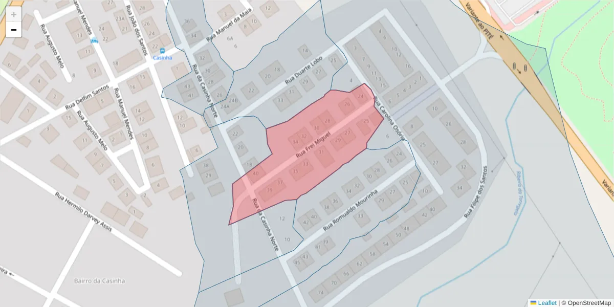 Mapa detalhado do código postal 7005-498 com limites, códigos postais vizinhos e agências dos correios