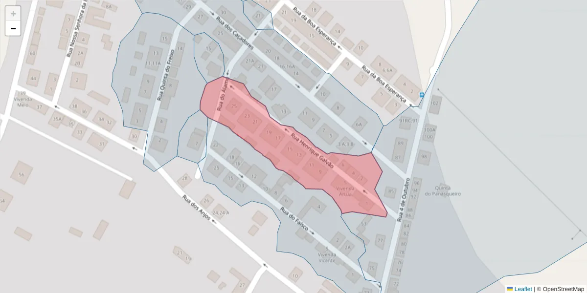 Mapa detalhado do código postal 7005-508 com limites, códigos postais vizinhos e agências dos correios