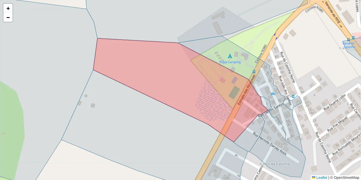 Mapa detalhado do código postal 7005-515 com limites, códigos postais vizinhos e agências dos correios