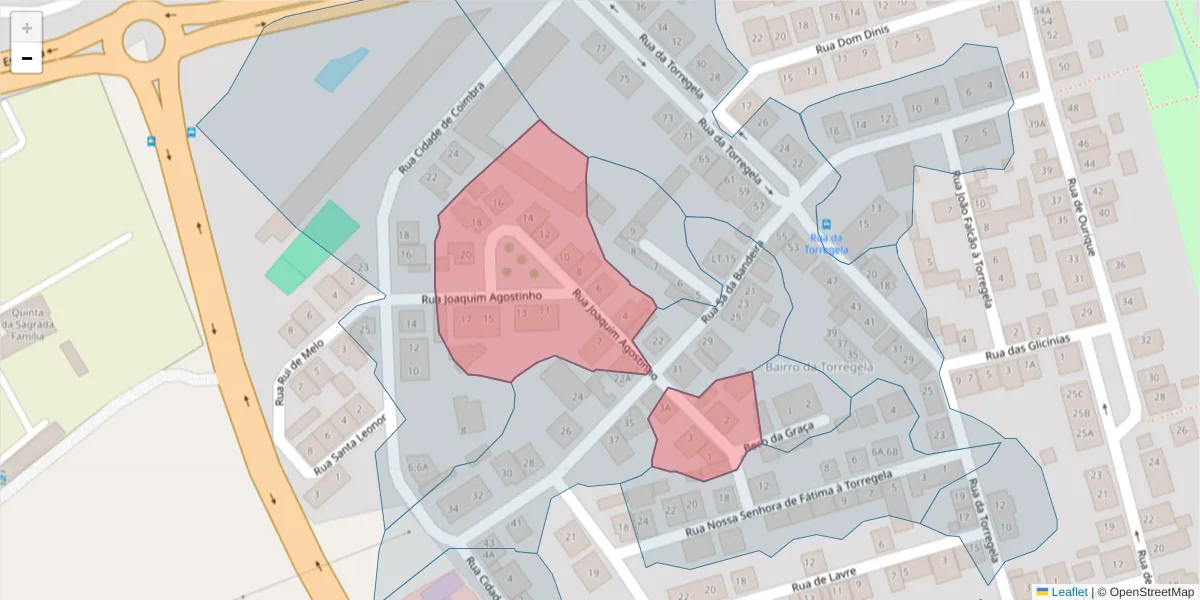 Mapa detalhado do código postal 7005-523 com limites, códigos postais vizinhos e agências dos correios