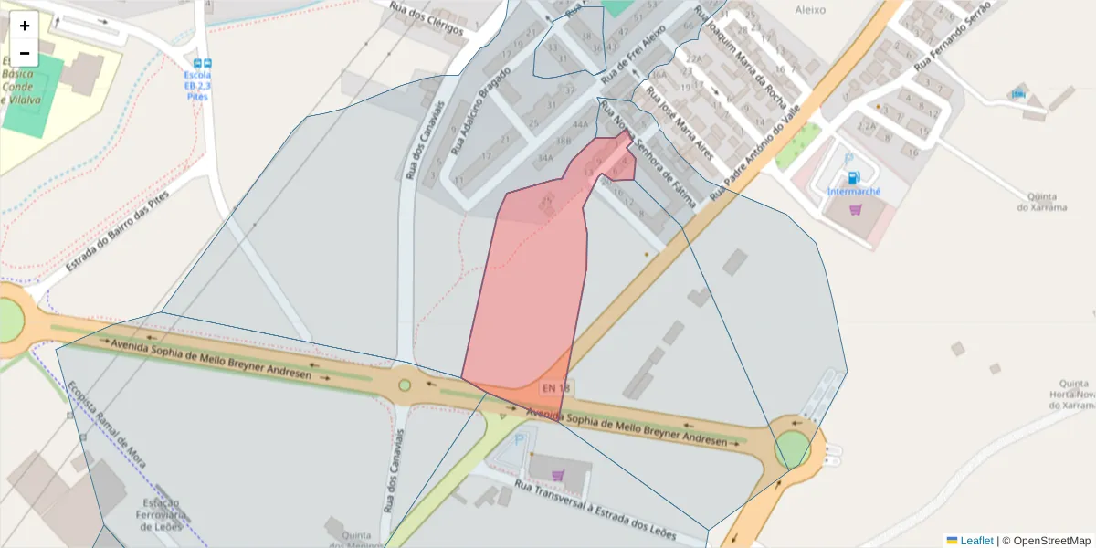 Mapa detalhado do código postal 7005-534 com limites, códigos postais vizinhos e agências dos correios