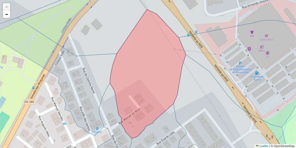 Mapa detalhado do código postal 7005-547 com limites, códigos postais vizinhos e agências dos correios