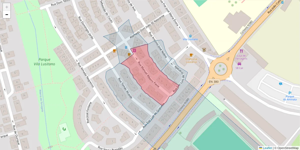 Mapa detalhado do código postal 7005-551 com limites, códigos postais vizinhos e agências dos correios