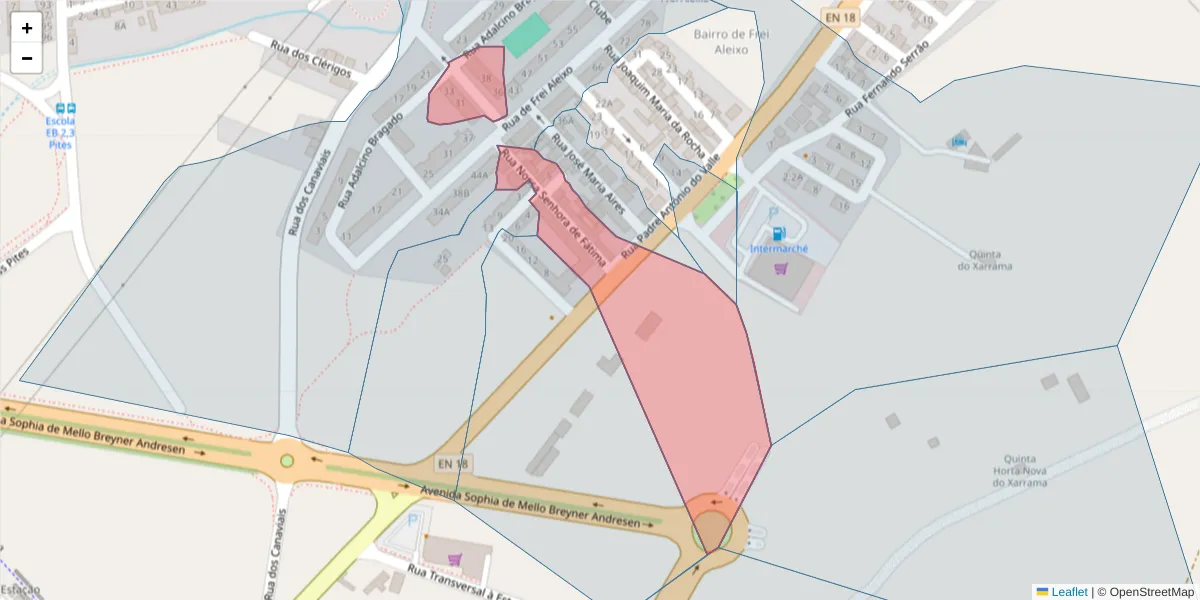 Mapa detalhado do código postal 7005-568 com limites, códigos postais vizinhos e agências dos correios