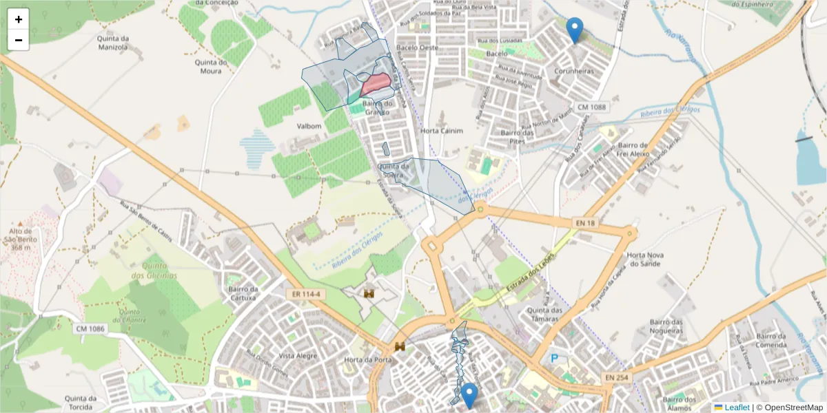 Mapa detalhado do código postal 7005-574 com limites, códigos postais vizinhos e agências dos correios