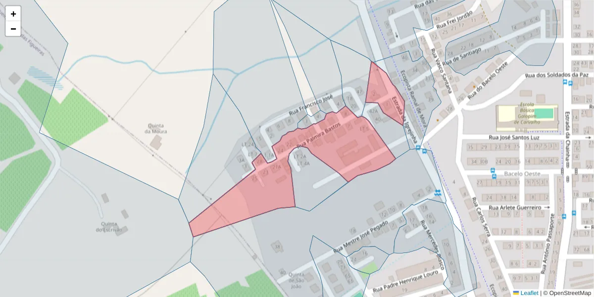 Mapa detalhado do código postal 7005-575 com limites, códigos postais vizinhos e agências dos correios