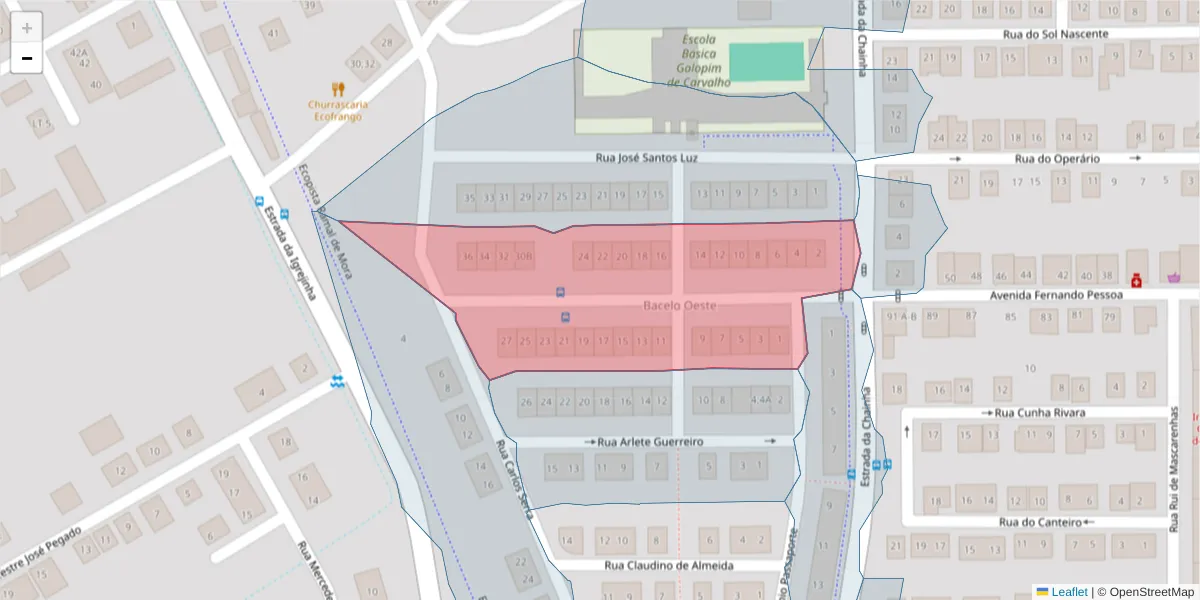 Mapa detalhado do código postal 7005-586 com limites, códigos postais vizinhos e agências dos correios