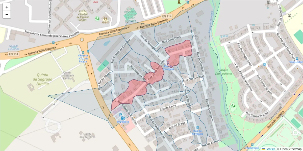 Mapa detalhado do código postal 7005-599 com limites, códigos postais vizinhos e agências dos correios