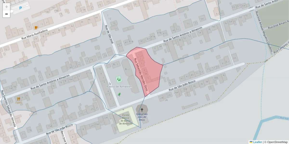 Mapa detalhado do código postal 7005-611 com limites, códigos postais vizinhos e agências dos correios
