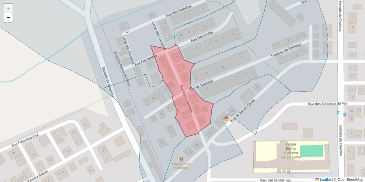 Mapa detalhado do código postal 7005-635 com limites, códigos postais vizinhos e agências dos correios