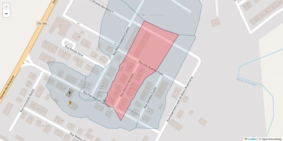 Mapa detalhado do código postal 7005-637 com limites, códigos postais vizinhos e agências dos correios