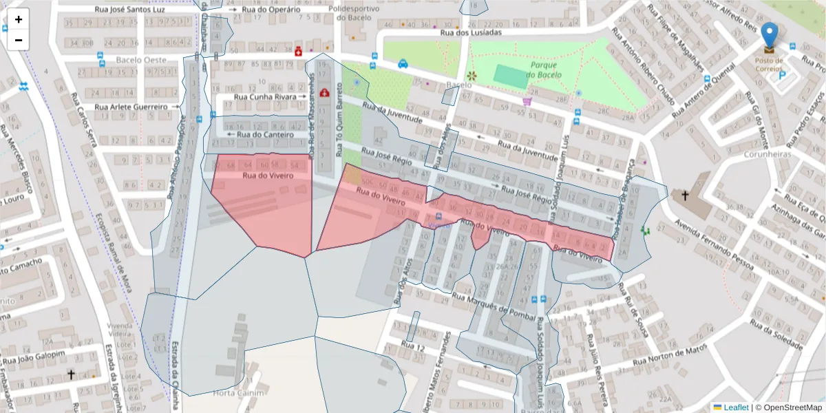 Mapa detalhado do código postal 7005-638 com limites, códigos postais vizinhos e agências dos correios