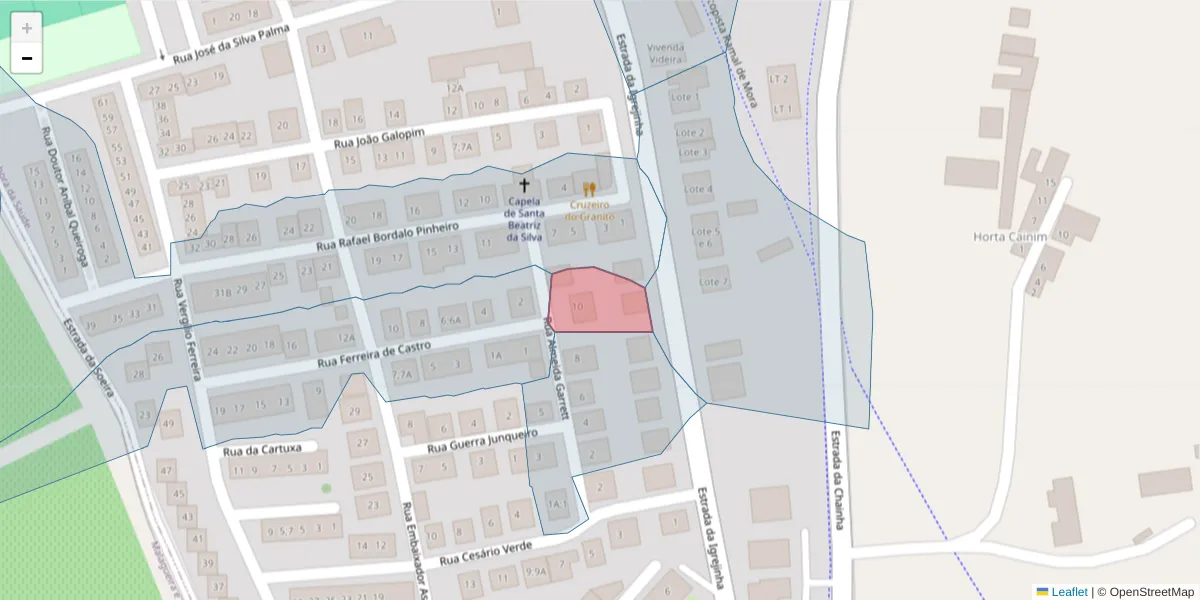 Mapa detalhado do código postal 7005-642 com limites, códigos postais vizinhos e agências dos correios