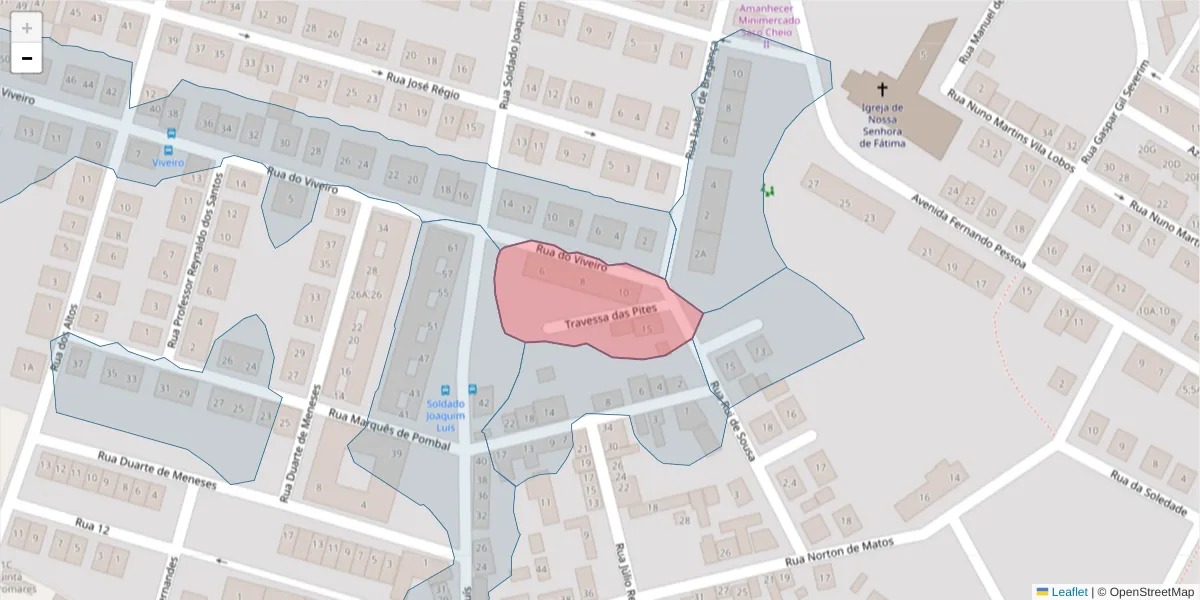 Mapa detalhado do código postal 7005-658 com limites, códigos postais vizinhos e agências dos correios
