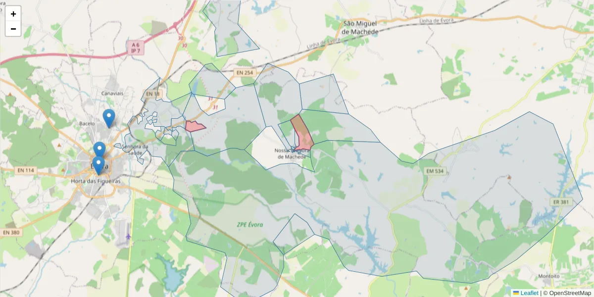 Mapa detalhado do código postal 7005-683 com limites, códigos postais vizinhos e agências dos correios