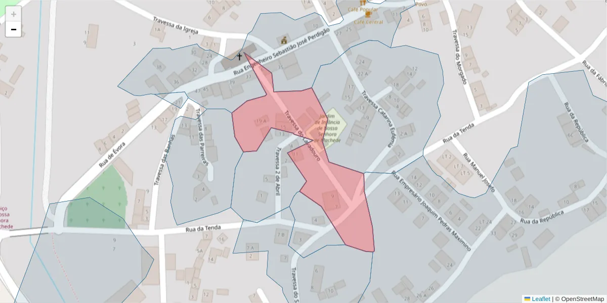 Mapa detalhado do código postal 7005-701 com limites, códigos postais vizinhos e agências dos correios