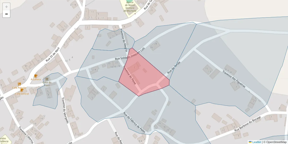 Mapa detalhado do código postal 7005-704 com limites, códigos postais vizinhos e agências dos correios