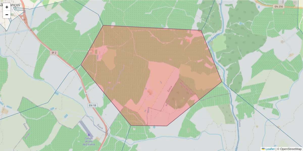 Mapa detalhado do código postal 7005-717 com limites, códigos postais vizinhos e agências dos correios