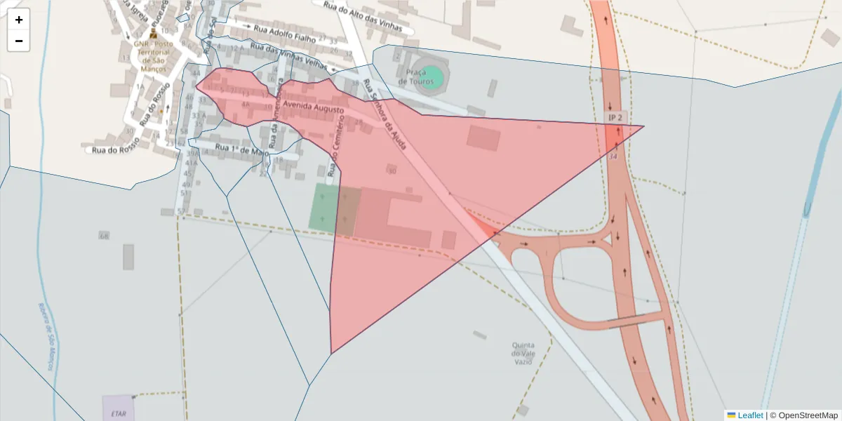 Mapa detalhado do código postal 7005-720 com limites, códigos postais vizinhos e agências dos correios