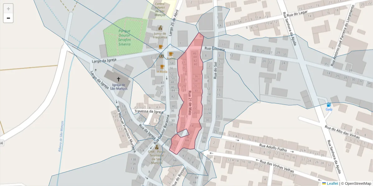 Mapa detalhado do código postal 7005-726 com limites, códigos postais vizinhos e agências dos correios