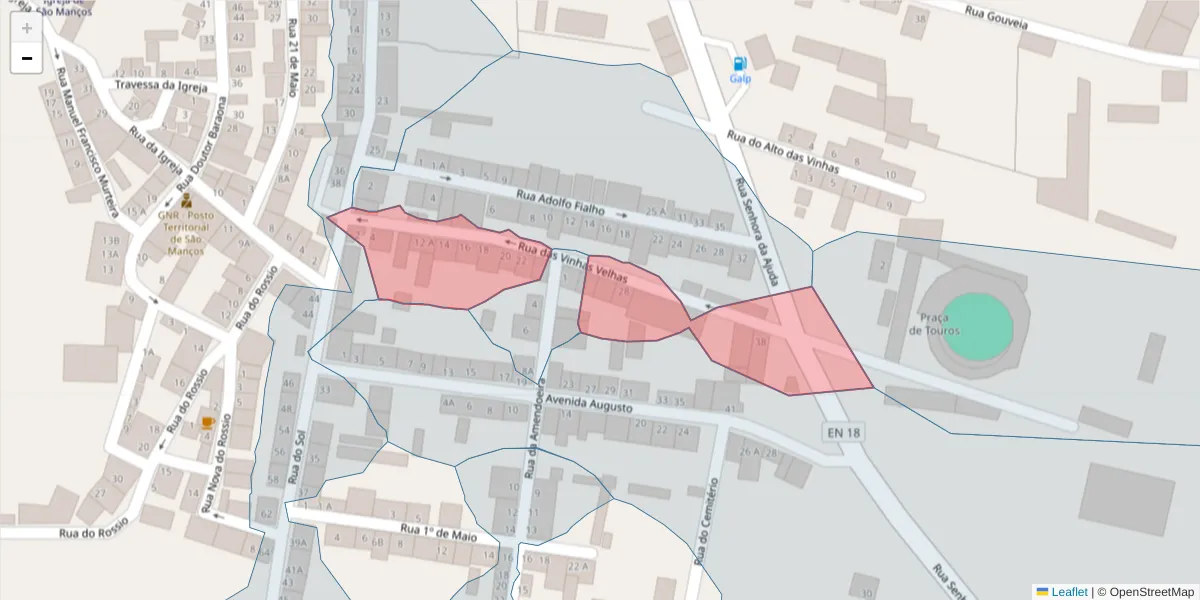 Mapa detalhado do código postal 7005-735 com limites, códigos postais vizinhos e agências dos correios