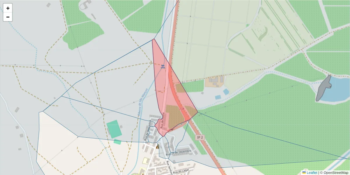 Mapa detalhado do código postal 7005-736 com limites, códigos postais vizinhos e agências dos correios