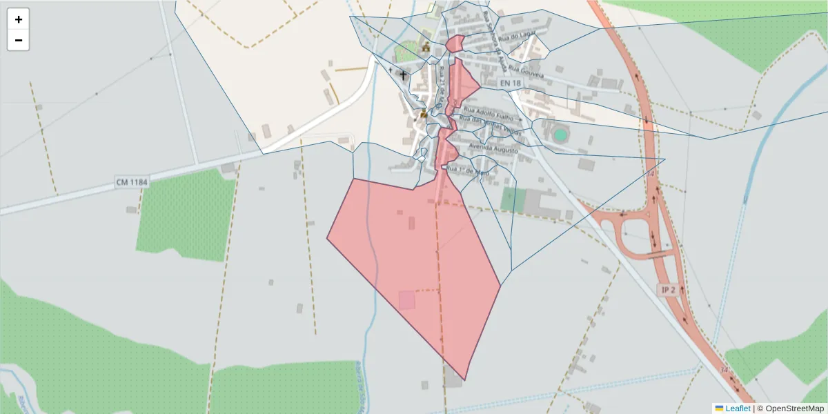 Mapa detalhado do código postal 7005-739 com limites, códigos postais vizinhos e agências dos correios