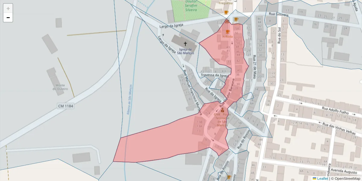 Mapa detalhado do código postal 7005-740 com limites, códigos postais vizinhos e agências dos correios