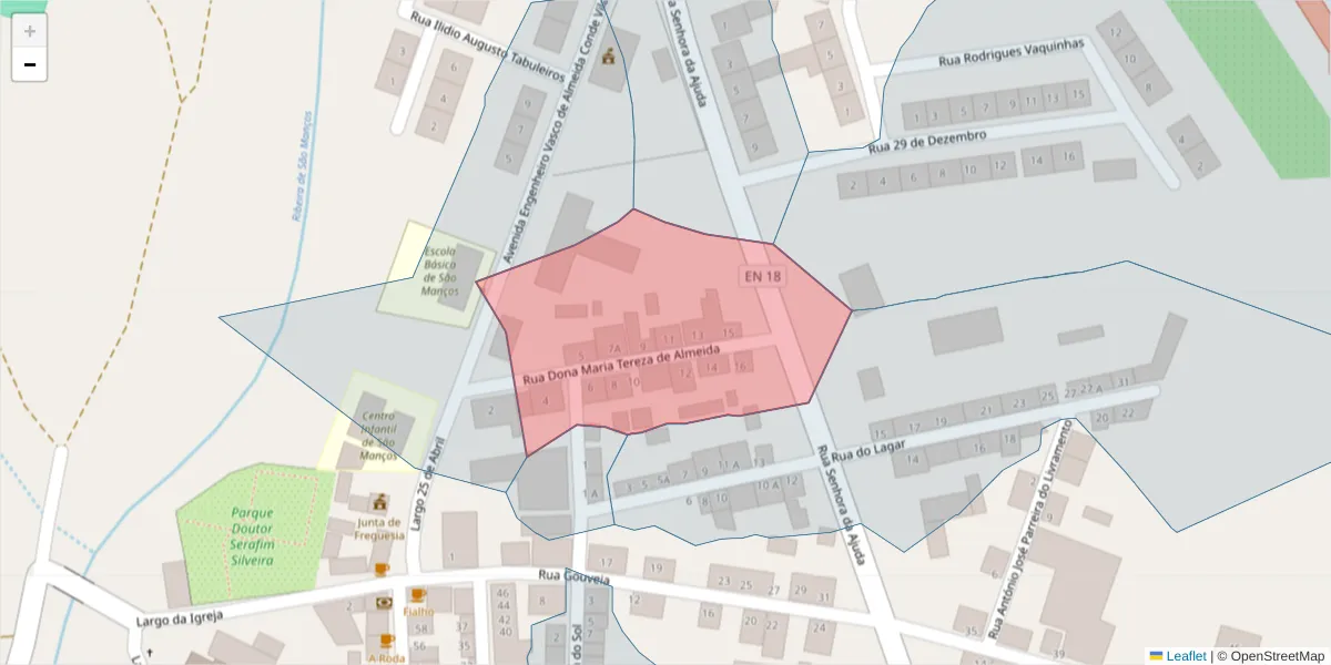 Mapa detalhado do código postal 7005-743 com limites, códigos postais vizinhos e agências dos correios
