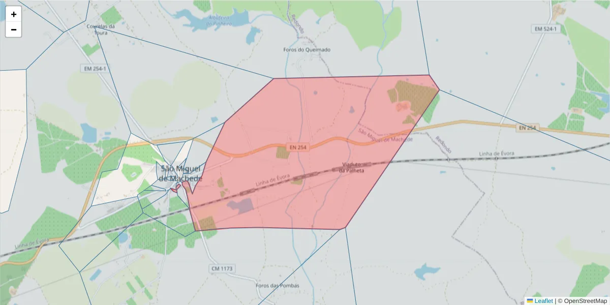Mapa detalhado do código postal 7005-768 com limites, códigos postais vizinhos e agências dos correios
