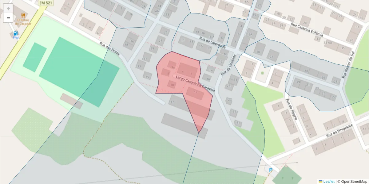 Mapa detalhado do código postal 7005-777 com limites, códigos postais vizinhos e agências dos correios