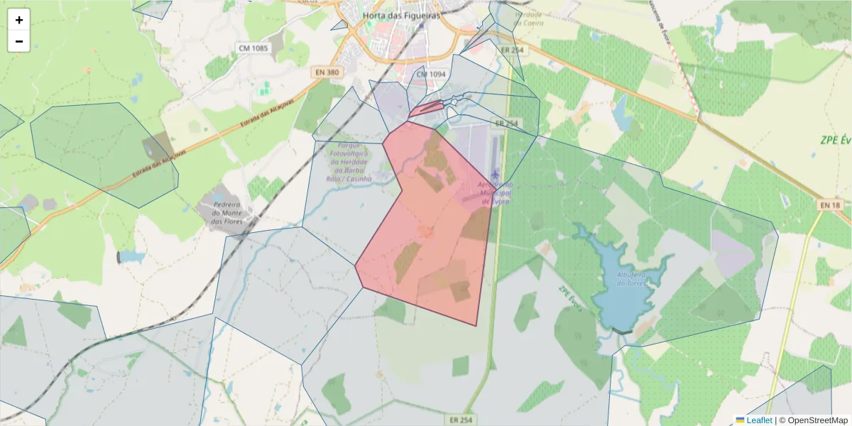 Mapa detalhado do código postal 7005-797 com limites, códigos postais vizinhos e agências dos correios