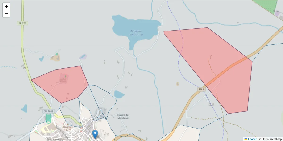 Mapa detalhado do código postal 7040-000 com limites, códigos postais vizinhos e agências dos correios