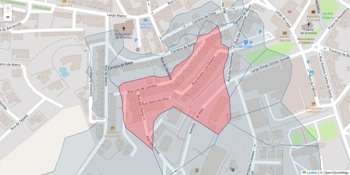 Mapa detalhado do código postal 7040-010 com limites, códigos postais vizinhos e agências dos correios