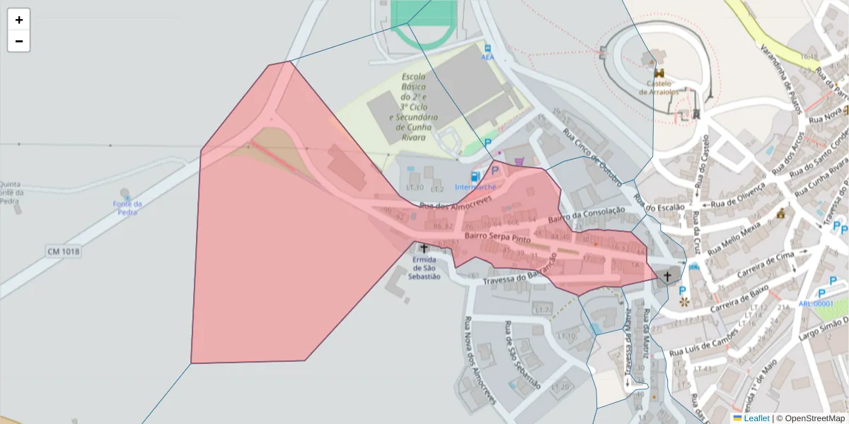 Mapa detalhado do código postal 7040-014 com limites, códigos postais vizinhos e agências dos correios