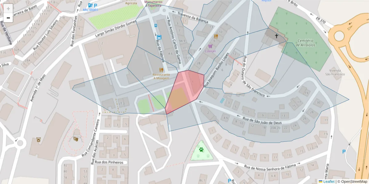 Mapa detalhado do código postal 7040-021 com limites, códigos postais vizinhos e agências dos correios