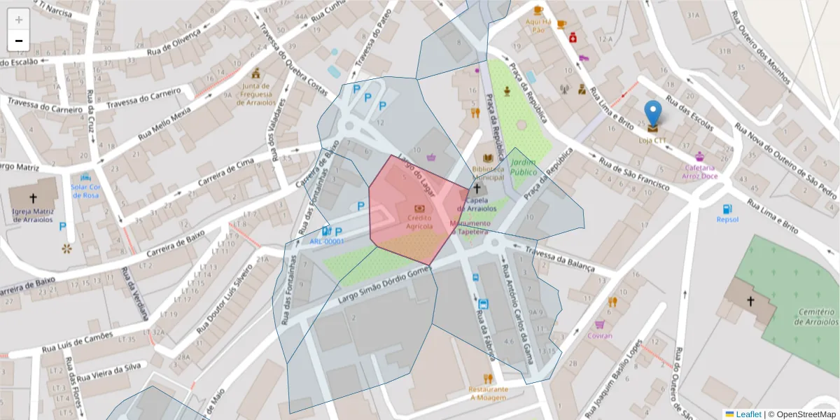 Mapa detalhado do código postal 7040-022 com limites, códigos postais vizinhos e agências dos correios