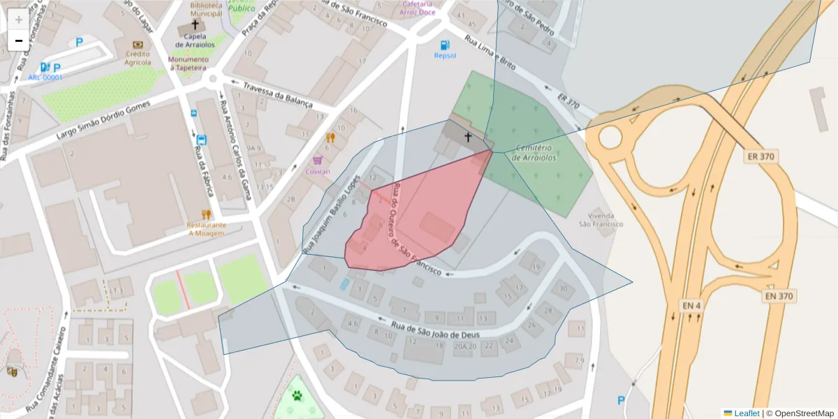 Mapa detalhado do código postal 7040-024 com limites, códigos postais vizinhos e agências dos correios