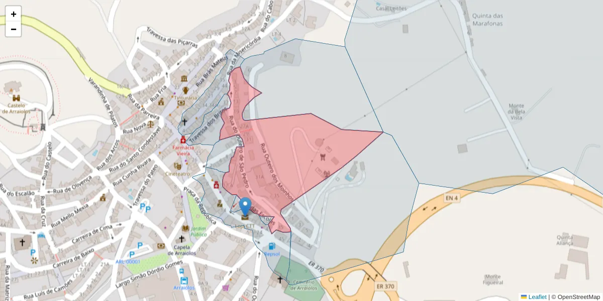 Mapa detalhado do código postal 7040-025 com limites, códigos postais vizinhos e agências dos correios