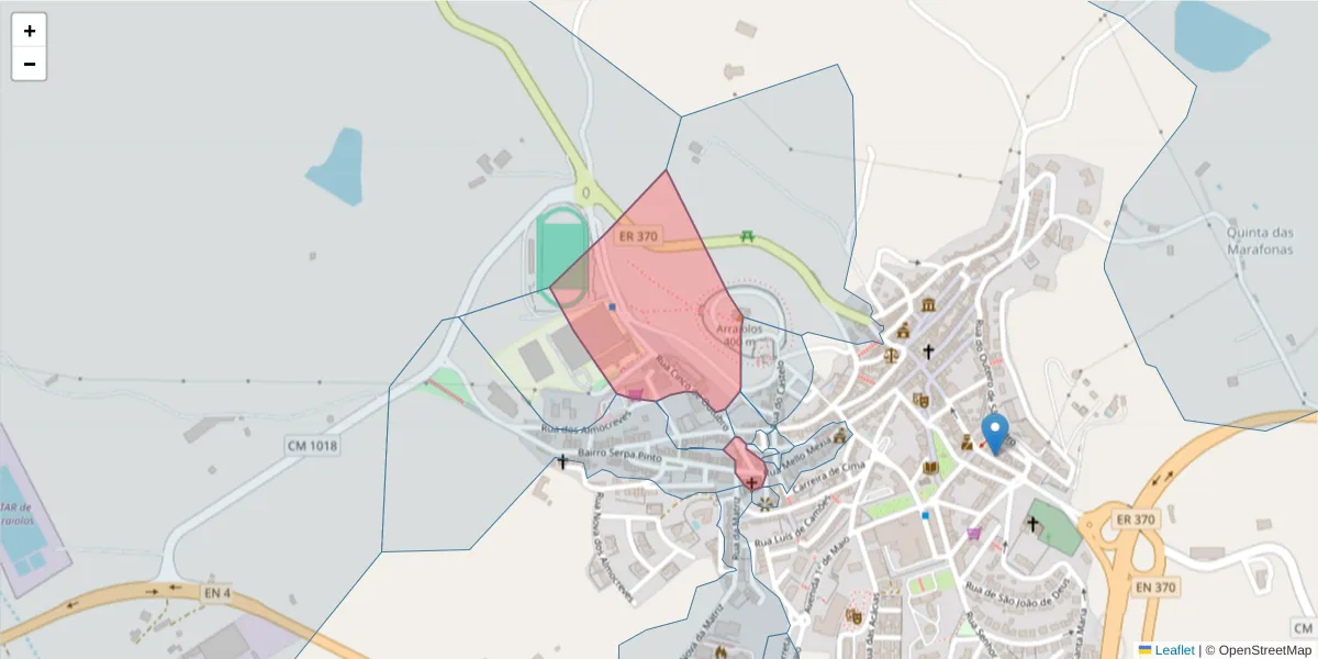 Mapa detalhado do código postal 7040-028 com limites, códigos postais vizinhos e agências dos correios