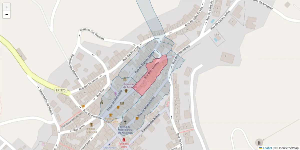 Mapa detalhado do código postal 7040-031 com limites, códigos postais vizinhos e agências dos correios